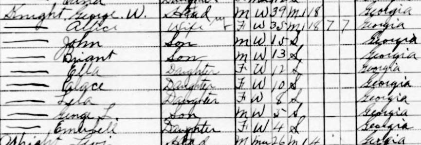 George W. Knight's family's 1910 census listing