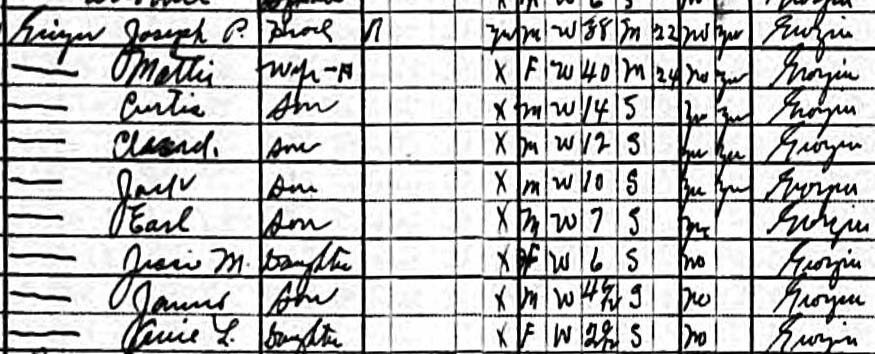 Joseph Preston Geiger's family's 1930 census listing