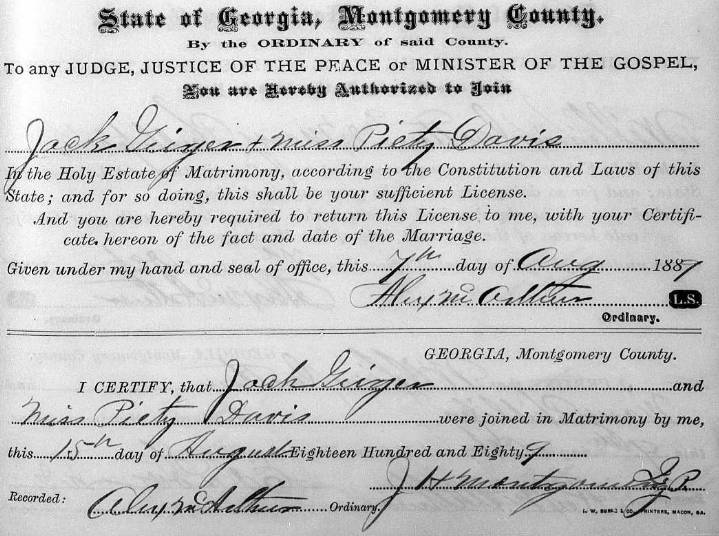 Jackson Geiger's marriage certificate