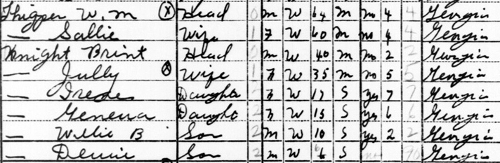 Bryant Knight's family's 1940 census listing