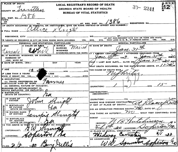 17 Alice's death certificate